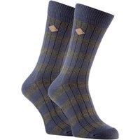 FARAH Men's 2 Pack Cable Knit Cotton Boot Dress Socks with Turn Over Top in Blue | Size: 6-11