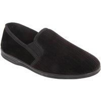 Zedzzz Men's Richard Striped Twin Gusset Velour Slippers in Black | Size: 12