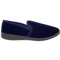 Zedzzz Men's Ross Twin Gusset Velour Slippers in Navy | Size: 10