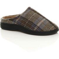 AJVANI Men's Flat Heel House Shoes Tartan Slippers in Brown | Size: 12