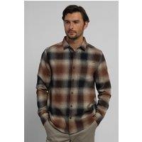 Steel & Jelly Men's Audlem - Shadow Check Brushed Cotton Long Sleeve Shirt in Brown | Size: Large