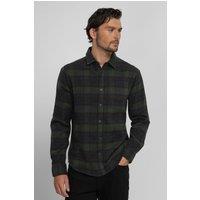 Steel & Jelly Men's Disley - Check Brushed Cotton Long Sleeve Shirt in Olive | Size: Large