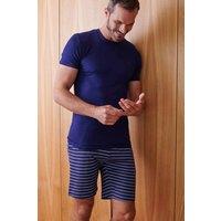 British Boxers Men's Industrial Stripe Bamboo Short Pyjama Set in Dark Blue | Size: XS