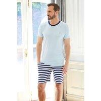 British Boxers Men's "Skyline" Stripe Bamboo Short Pyjama Set in Light Blue | Size: XL