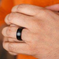The Colourful Aura Men's 8mm Matt Black Blue Silver Plain Tungsten Engagement Band Ring
