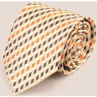 Oswin Hyde Men's Geometric Stripes Cream Brown Orange Tie