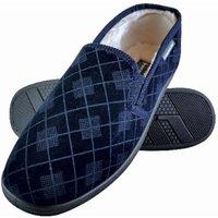 Dunlop Men's Plush Fur Lined Memory Foam Plaid Checked Slippers in Navy | Size: 7
