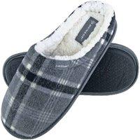Dunlop Men's Plush Fleece Lined Slip On Mule Checked Plaid Slippers in Grey | Size: 7
