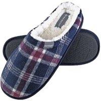 Dunlop Men's Plush Fleece Lined Slip On Mule Checked Plaid Slippers in Navy | Size: 12