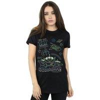 Disney Men's Toy Story Neon Little Green Men Cotton Boyfriend T-Shirt in Black | Size: 2XL