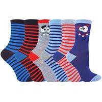 Sock Snob Men's 6 Pack Funky Patterned Novelty Crew Socks in Mid Blue | Size: 9-12