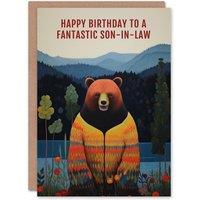 Artery8 Men's Happy Birthday Card to a Fantastic Son-in-Law Happy Hipster Hippie Bear Hippy Cardigan