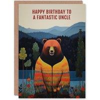 Artery8 Men's Happy Birthday Card to a Fantastic Uncle Happy Hipster Hippie Bear Hippy Cardigan