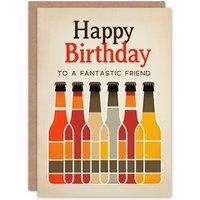 Artery8 Men's Happy Birthday Card to a Fantastic Friend Craft Beer Lover Row of Bottles in Beige