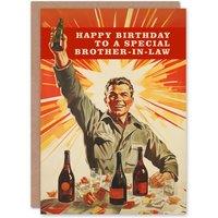 Artery8 Men's Happy Birthday Card to a Special Brother-in-Law Retro 1950's Style Beer Wine Lover in Red