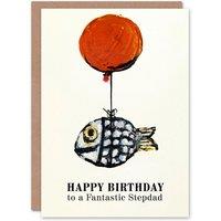 Artery8 Men's Happy Birthday Card to a Fantastic Stepdad Fun Balloon Fish Fishing Fisherman Angler in Off-White