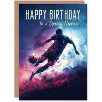 Artery8 Men's Happy Birthday Card to a Special Nephew Football Lover Sport Footy Striker Soccer Goal in Purple