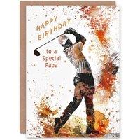 Artery8 Men's Happy Birthday Card to a Special Papa Golf Lover Tee Shot Driver Swing Golfing in Orange