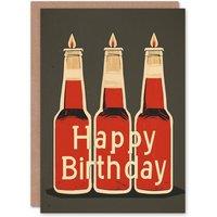 Artery8 Men's Birthday Card Red Beer Bottle Candles Drawing For Him Dad Brother Son Papa Grandad Greeting Card