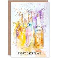 Artery8 Men's Happy Beerthday Beer Bottles Soft Watercolour Birthday Card