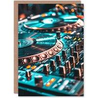 Artery8 Men's DJ Decks Close Up Record Player Mixing Music Fan Birthday Card in Blue
