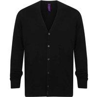 Henbury Men's Cotton Acrylic V Neck Cardigan in Black | Size: XS