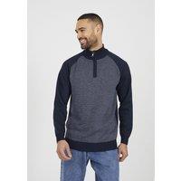 Brave Soul Men's Quarter Zip Funnel Neck Jumper in Navy | Size: XL