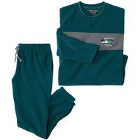 Atlas for Men Men's Striped Microfleece Long Pyjama Set in Green | Size: 4XL