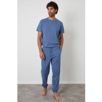 Threadbare Men's Peached Cotton Short Sleeve Pyjama Set in Blue | Size: XL