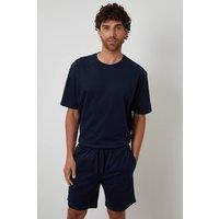 Threadbare Men's Relaxed Fit Peached Cotton Shortie Lounge Set in Navy | Size: Medium