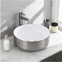 Living and Home Round Ceramic Countertop Washbasin Vessel Sink in Silver