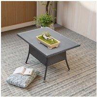 Living and Home Garden Rattan Tempered Glass Top Rectangular Table with Parasol Hole in Black | Size: Medium