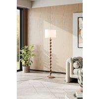 H&O Direct Mid-century E27 1-Light Fabric Lampshade Floor Lamp with Foot Switch in Walnut