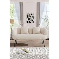 H&O Direct Plush White Teddy Loveseat with Sleek Metal Legs