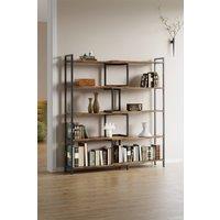 H&O Direct Industrial Open Bookshelf Display Rack for Living Room in Brown
