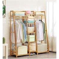 Living and Home Multi-Functional Clothes Hanging Rack Coat Garment Rack 7 Tier Storage Shelf in Natural