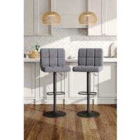 Living and Home 2 Pcs Velvet Grid Upholstery Bar Stools with Low Backrest & Footrest in Grey