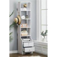 Living and Home White Storage Shelving Unit with Lockable Drawer with 5 Shelves