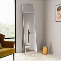 H&O Direct White Bedroom Wall Mounted Full Length Mirror Rounded Rectangular Floor Mirror with Stand, 37cm W x 147cm H | Size: 37 cm W x 147 cm H