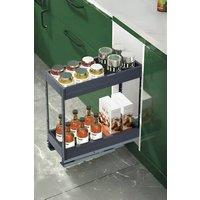 Living and Home 2-Tier Kitchen Cabinet Pull Out Aluminium Shelf Storage Drawer Organizer 15cm W x 43cm D x 45cm H | Size: 15 cm W x 43 cm D x 45 cm H