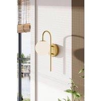 H&O Direct Elegant Golden Wall Light with Frosted Glass Bulb in Gold