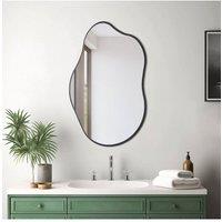 H&O Direct 50cm W x 85cm H Irregular Curve Bathroom Mirror Art Deco Wall Mirror with Black Metal Frame | Size: 50 cm W x 85 cm H