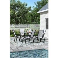 Garden Sanctuary 6-Seater Patio Tempered Glass Garden Coffee Table & Chairs Set in Black