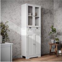 Living and Home Modern Tall Glass Door Cabinet for Bathroom & Livingroom in White