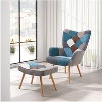 Living and Home Multicoloured Upholstered Wingback Armchair with Footstool
