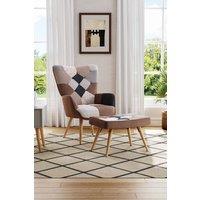 H&O Direct Brown Colour Block Upholstered Wingback Armchair with Footstool