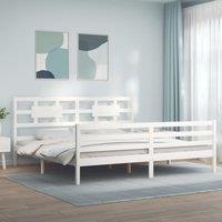 Berkfield Home Bed Frame with Headboard White Super King Size Solid Wood