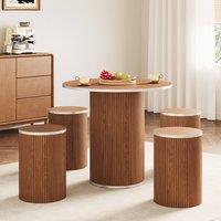 Dprodo 80CM Round Dining Table & Chairs of 4 in Walnut