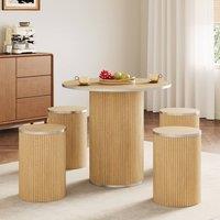 Dprodo 80CM Round Dining Table & Chairs of 4 in Light Oak