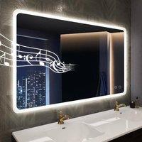 Dprodo LED Bathroom Mirror with Lights, Wall-Mounted with Bluetooth Speaker in White | Size: 1 Pack